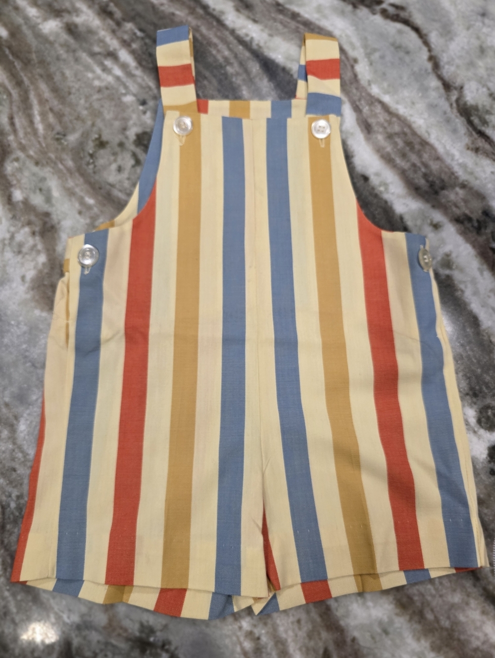 Vintage 1970s Health-Tex Striped Shortalls 3T Front & Side Button Romper